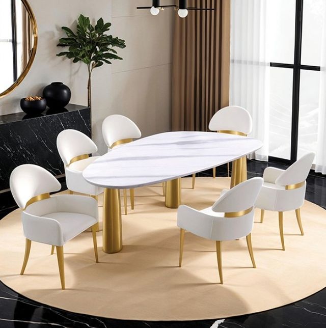Furniture of America® Northam White Dining Table with Matte Gold Base-1
