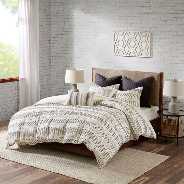 Olliix by INK+IVY Ivory/Charcoal Full/Queen Rhea Cotton Jacquard Comforter Mini Set-3