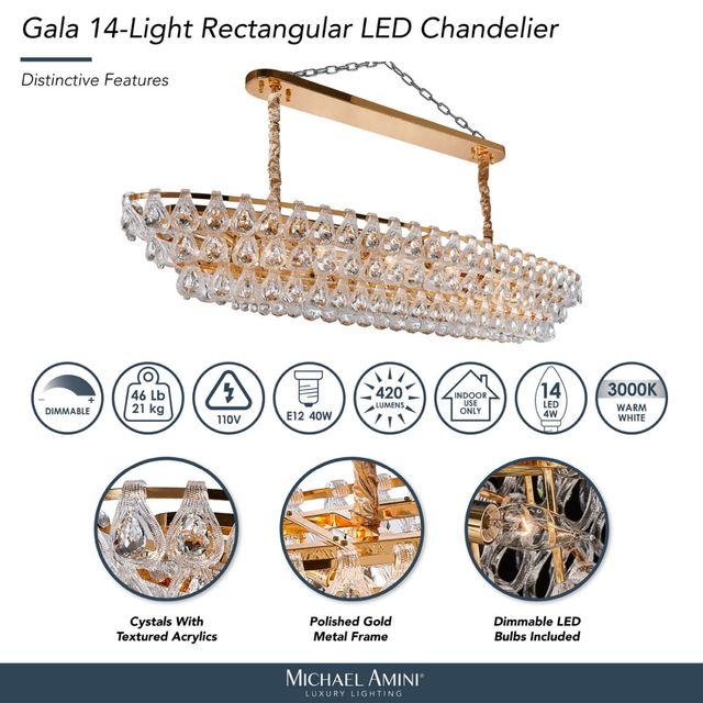 Michael Amini® Gala Gold 14-Light Rectangular LED Chandelier-3