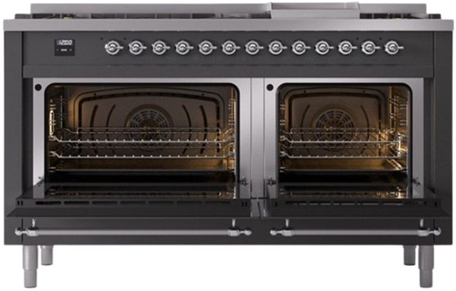 Ilve® Nostalgie II Series 60" Graphite Matte Pro Style Dual Fuel Range-1