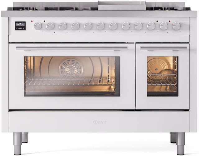 Ilve® Professional Plus II 48" White Pro Style Dual Fuel Range-0
