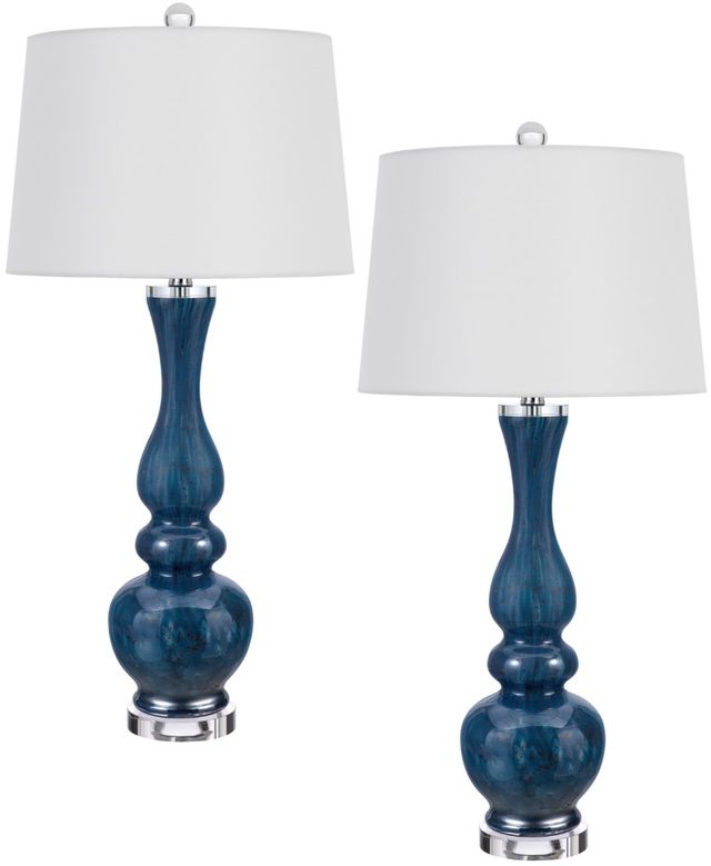 Cal® Lighting & Accessories Candlestick 2-Piece Antique Blue Luster/Clear Table Lamp Set-0