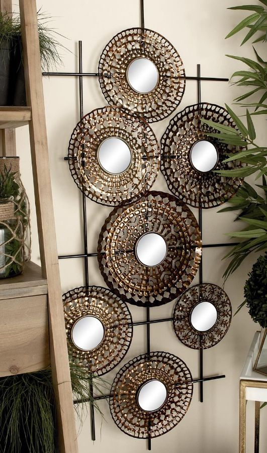 Deco Marche Brown Round Mirrored Wall Decor-4