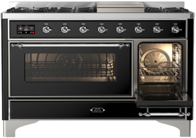 Ilve® Majestic III 48" Glossy Black Pro Style Dual Fuel Natural Gas Range with Triple Glass Door and Chrome Trim-3