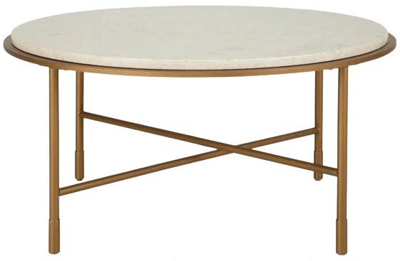 Signature Design by Ashley® Alben Beige Cocktail Table with Antique Gold Base-2
