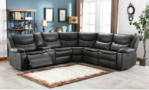 Milton Greens Stars 6-Piece Gray Faux Leather Modular Power Recliner Sectional -1