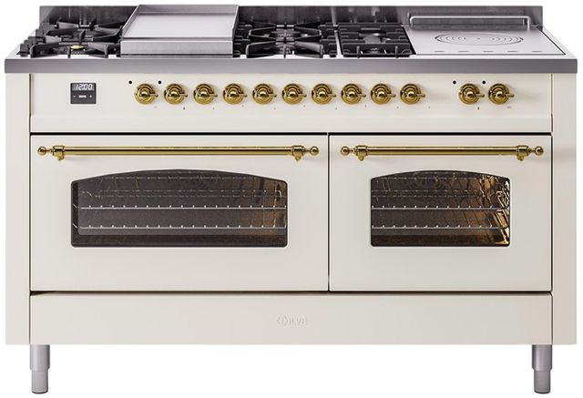 Ilve® Nostalgie II Series 60" Antique White Pro Style Dual Fuel Range-0