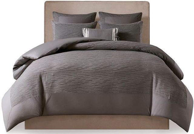 Olliix by N Natori 3 Piece Grey Full/Queen Hanae Cotton Blend Yarn Dyed Comforter Set-0