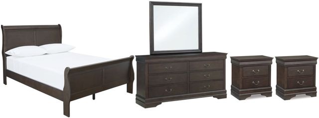 Signature Design by Ashley® Leewarden 5-Piece Dark Brown Full Sleigh Bed Set-0