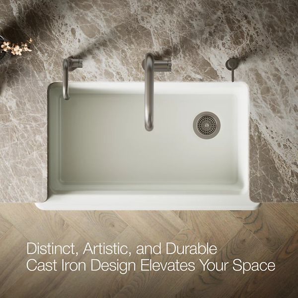 KOHLER® Riverby® Dune 36" Undermount Single-Bowl Farmhouse Workstation Kitchen Sink with Accessories-4