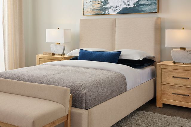 Artisan & Post by Vaughan-Bassett Joinery Ivory Cream/Natural Oak Queen Upholstered Panel Bed-1