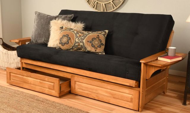 Kodiak Furniture Phoenix Suede Black/Butternut Full Storage Futon with Mattress-1