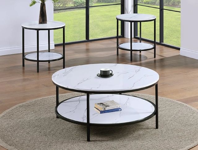 Crown Mark Velerie White Top Coffee Table with Black Base-1