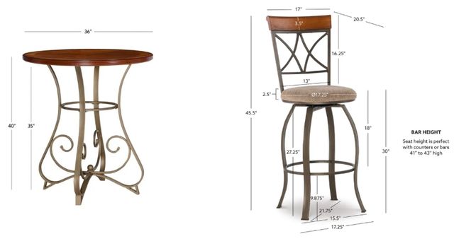Powell® Hamilton 5-Piece Bronze/Medium Cherry Round Pub Table Set-2