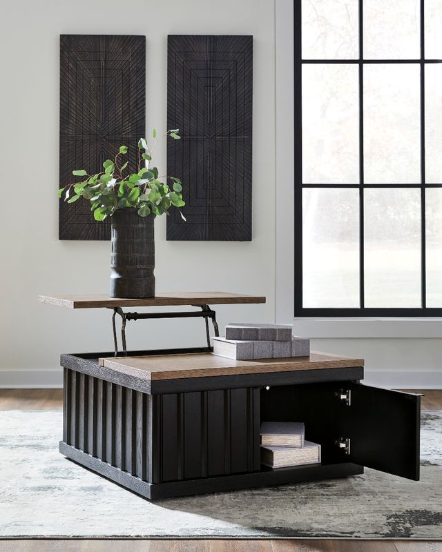 Signature Design by Ashley® Rylandyn Light Brown Lift Top Cocktail Table with Black Base-2
