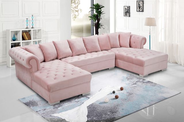 Meridian Furniture Presley 3-Piece Pink Velvet Sectional-2