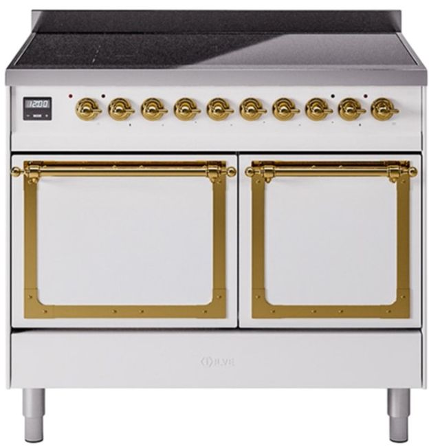Ilve® Nostalgie II Noblesse 40'' White Pro Style Induction Range with Brass Trim-0