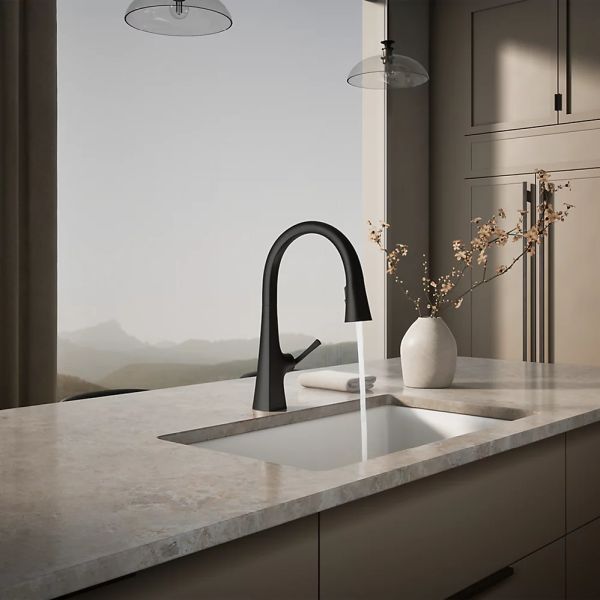 KOHLER® Graze® Matte Black Kitchen Sink Faucet with 3-Function Sprayhead-2