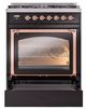 Ilve® Nostalgie II Noblesse 30" Glossy Black Pro Style Dual Fuel Range with Brass Trim-3