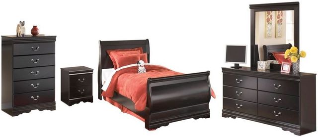 Signature Design by Ashley® Huey Vineyard 5-Piece Black Twin Sleigh Bed Set-0