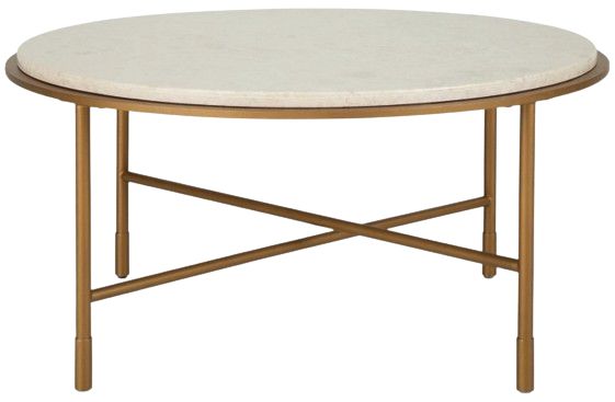 Signature Design by Ashley® Alben Beige Cocktail Table with Antique Gold Base-2