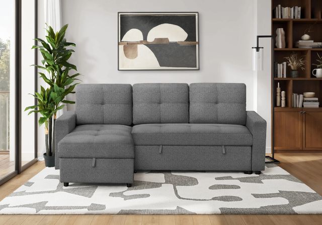 Monarch Specialties Inc. Lumos-13 Dark Grey Sleeper Sofa Storage Lounger and Reversible Chaise-2