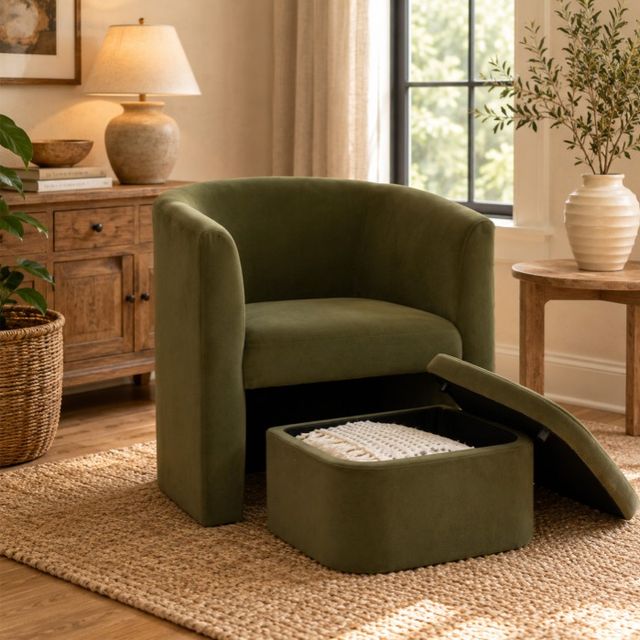 Powell® Symone Green Accent Chair with Ottoman-1