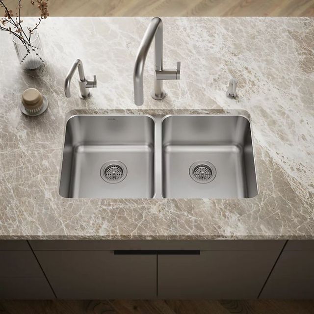 KOHLER® Undertone® Stainless Steel 32" Undermount Double Equal-Bowl Kitchen Sink-1