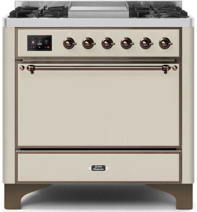 Ilve® Majestic II Series 36" Antique White Pro Style Dual Fuel Natural Gas Range