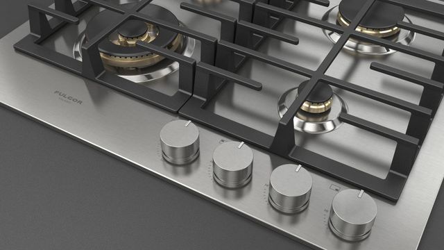 Fulgor Milano Matteo 400 Series 24" Brushed Stainless Steel Gas Cooktop with Polished Brass Burners-1