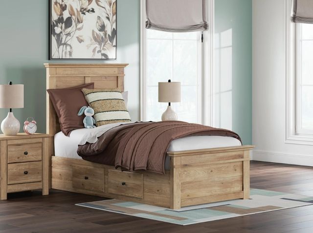 Signature Design by Ashley® Makidern Tan Twin Panel Bed with 4-Drawer Storage-1