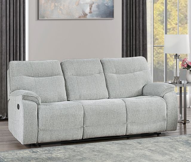 New Classic® Home Furnishings Chablis Mist Gray Manual Reclining Sofa-1