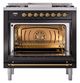 Ilve® Nostalgie II Noblesse 36'' Glossy Black Pro Style Dual Fuel Range with Brass Trim-2