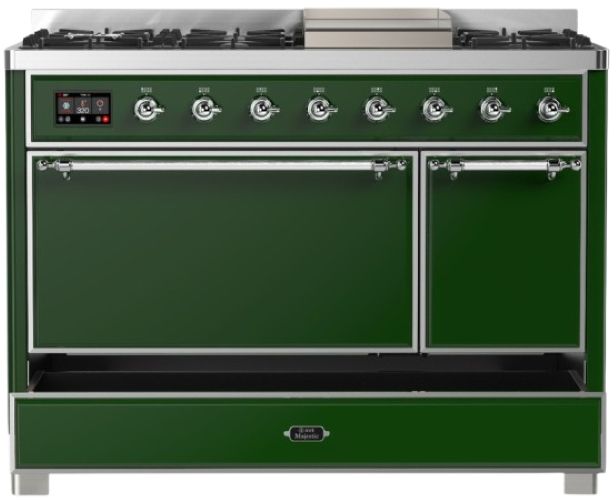 Ilve® Majestic III 48" Emerald Green Pro Style Dual Fuel Natural Gas Range with Solid Door and Chrome Trim-2