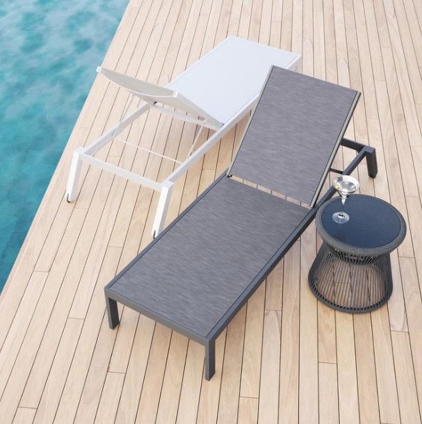 Sunset West Naples Satin White Metal Outdoor Chaise Lounge-4
