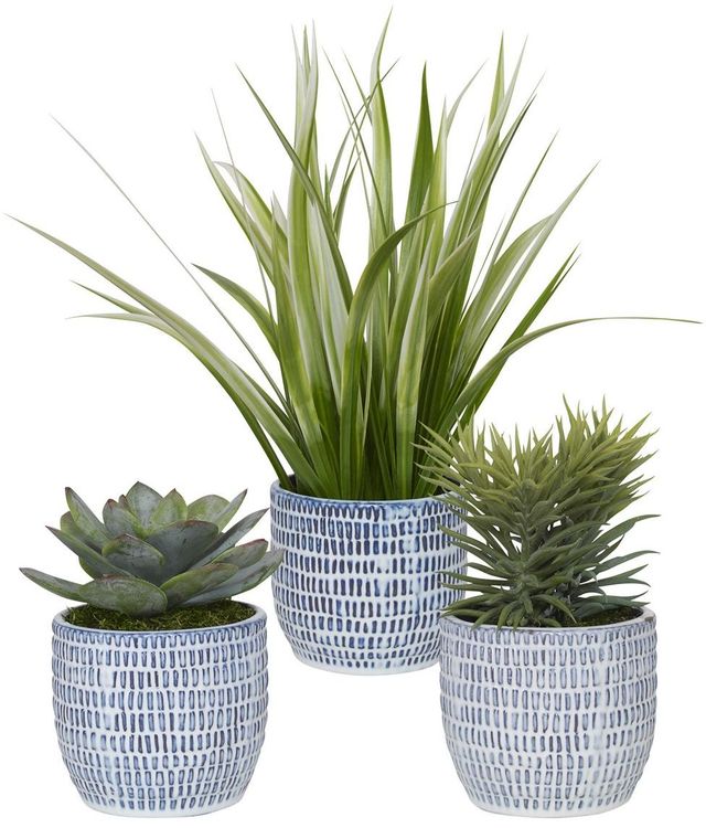 Uttermost® Puebla 3-Piece Blue/White Greenery Pots Set-0