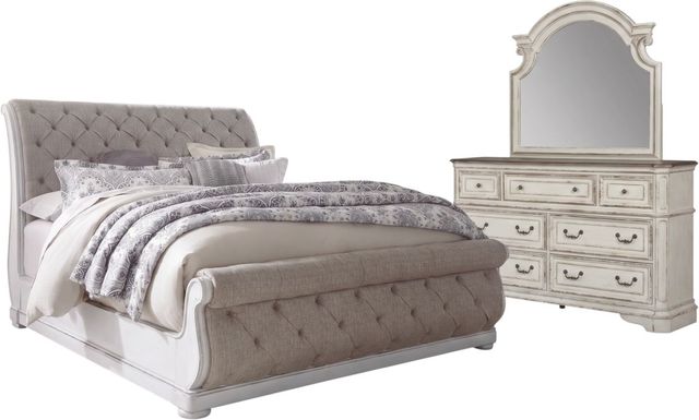 Liberty Furniture Magnolia Manor 3-Piece Antique White/Gray Queen Sleigh Bedroom Set-0