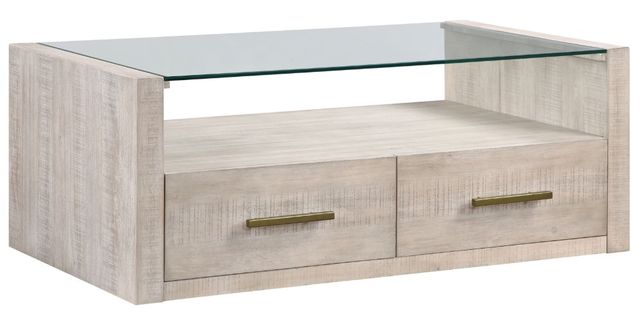 Steve Silver Co. Garland Glass Top Coffee Table with Washed Parchment Base-0