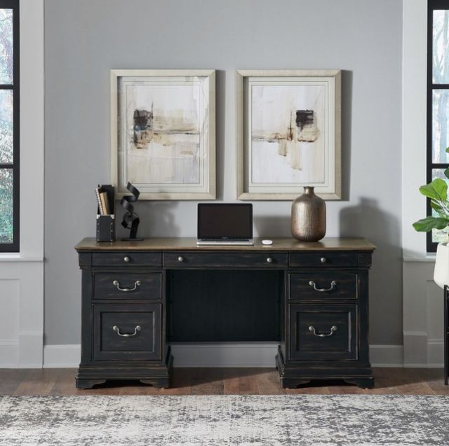 Liberty Furniture Meritage Aged Charcoal/Caramel Junior Executive Credenza-1