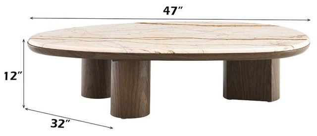 ACME Furniture Haidar Natural Marble Top Coffee Table with Brown Legs-2