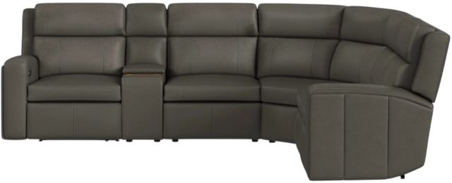 Flexsteel® Wyatt 6-Piece Gunmetal Leather Modular Power Reclining Sectional with Power Headrest and Lumbar-2