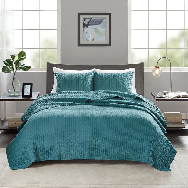 Olliix by Madison Park Teal Full/Queen Keaton Reversible Coverlet Set-4
