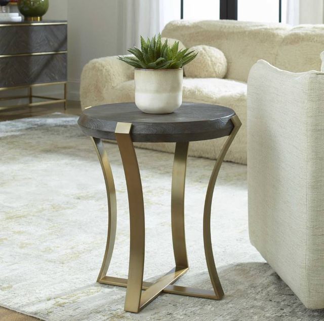 Uttermost® Unite Dark Walnut Stainwashed Side Table with Brushed Brass Legs-1