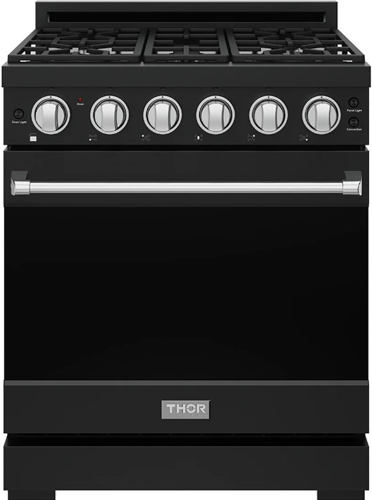 Thor Kitchen Gordon Ramsay Collection 30" Black Pro Style Gas Range with Precision Knob Control and Stainless Steel Trim