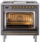 Ilve® Nostalgie II Noblesse 36'' Graphite Matte Pro Style Dual Fuel Range with Brass Trim-2