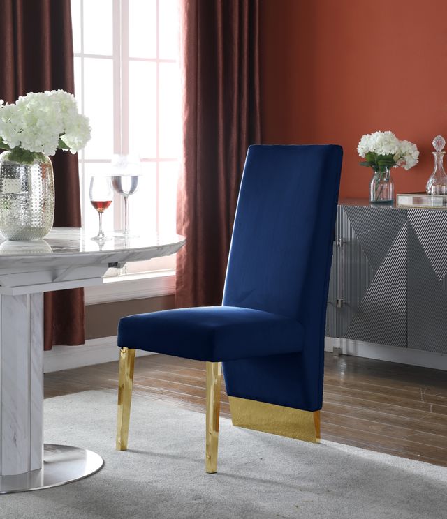 Meridian Furniture Porsha Navy/Gold Velvet Dining Chair-3