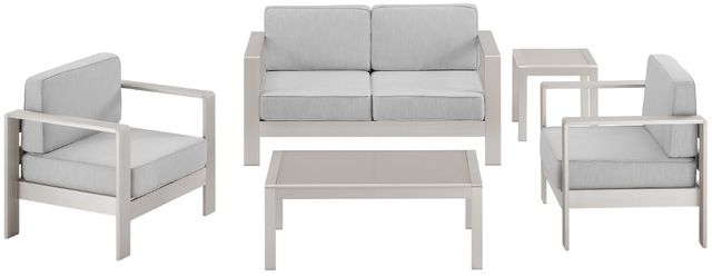 Linon Key 5-Piece Gray Aluminum/Fabric Outdoor Conversation Set with 2 Seater Sofa-2
