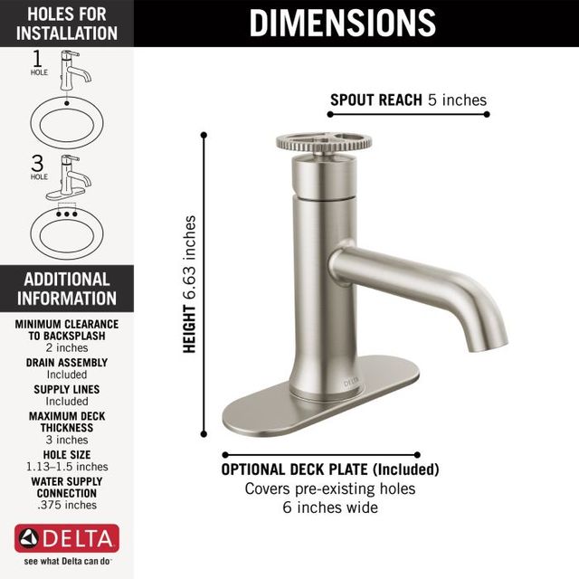 Delta Trinsic® Stainless 7" Single Handle Wheel Bathroom Faucet with Drain-3