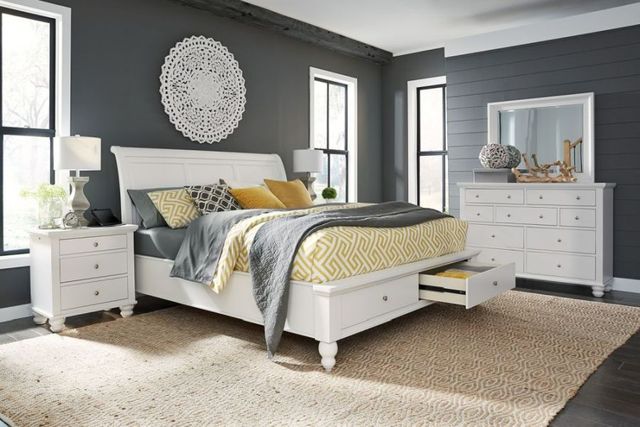 aspenhome® Cambridge White Queen Storage Sleigh Bed-2