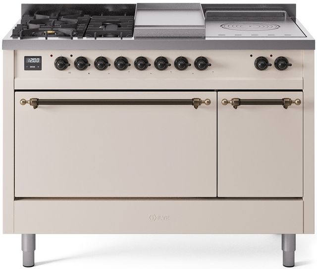 Ilve® Nostalgie II Series 48" Antique White Pro Style Dual Fuel Range-0